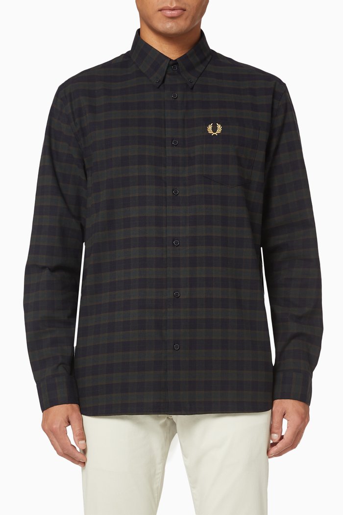 Micro Tartan Cotton Wool Shirt, Blue