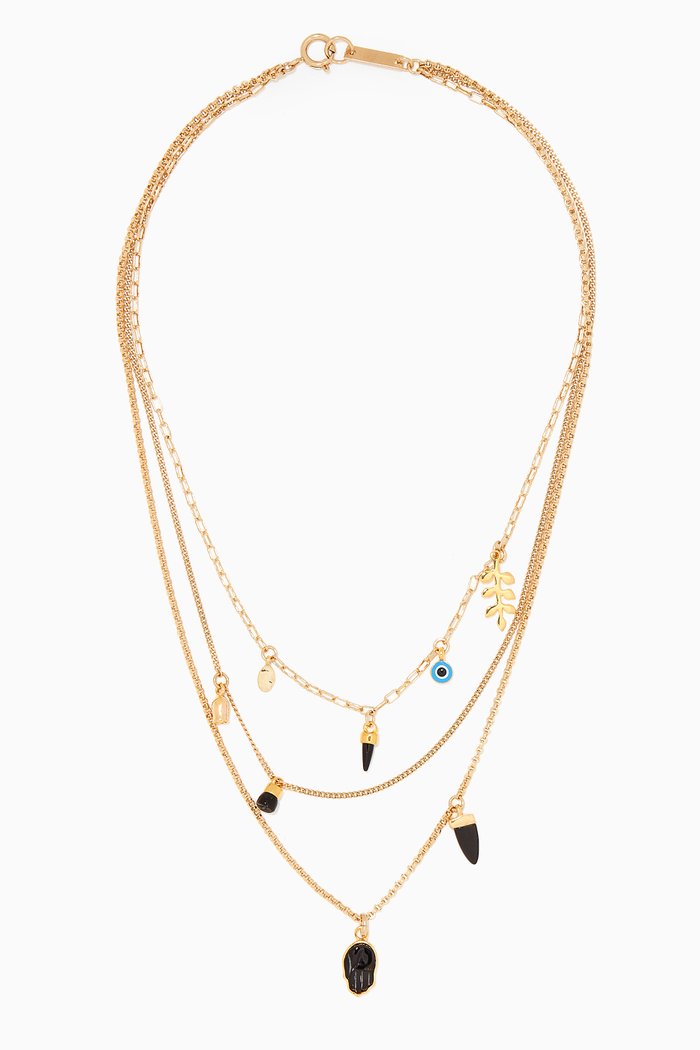 

Pendant Charms Layered Necklace, Black