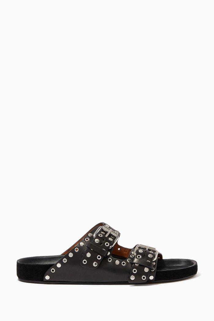 Lennyo Studded Sandals in Leather, Black