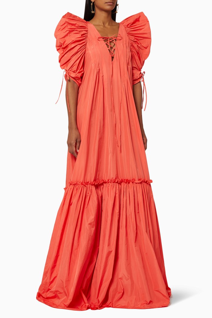 

Ruffled Taffeta Maxi Dress, Pink