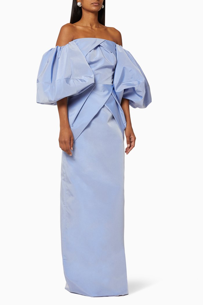 

Draped Off-Shoulder Midi Dress, Blue