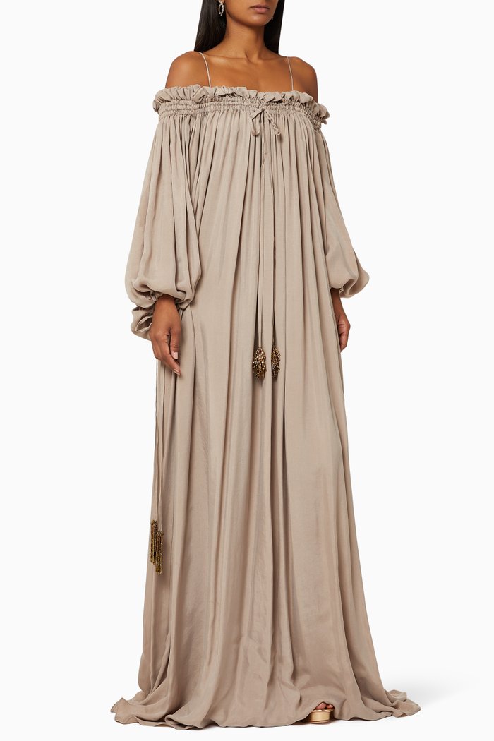 Off-Shoulder Maxi Dress, Neutral