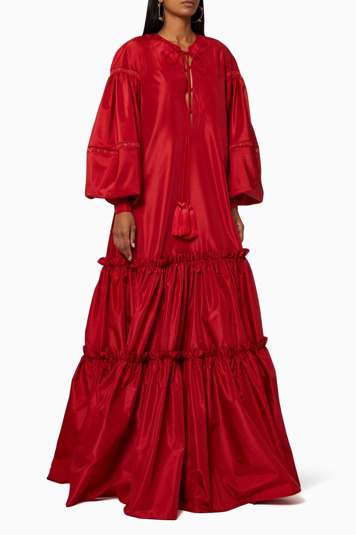 Ruffled Maxi Dress, Red