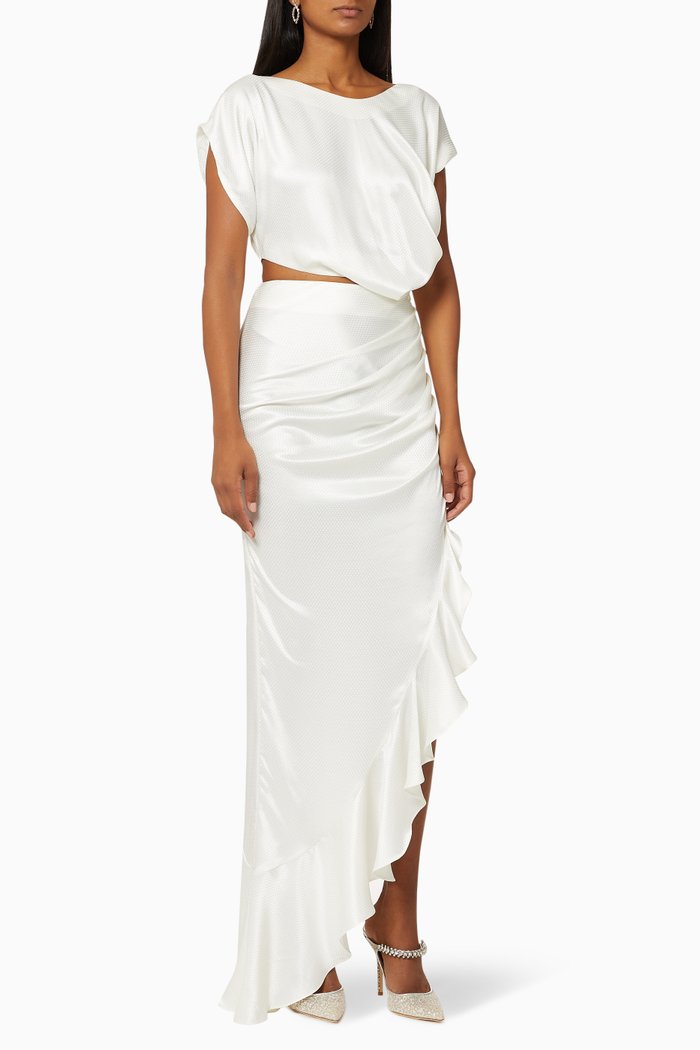 

Draped Asymmetric Jacquard Dress, Neutral