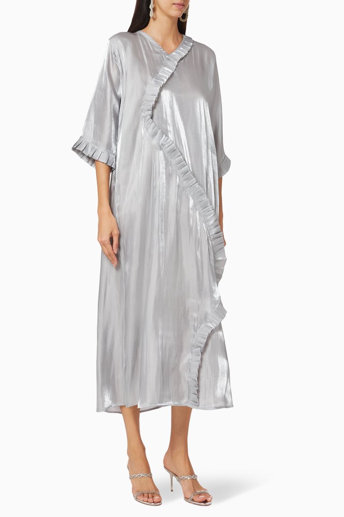 

Asymmetric Frill Dress, Grey