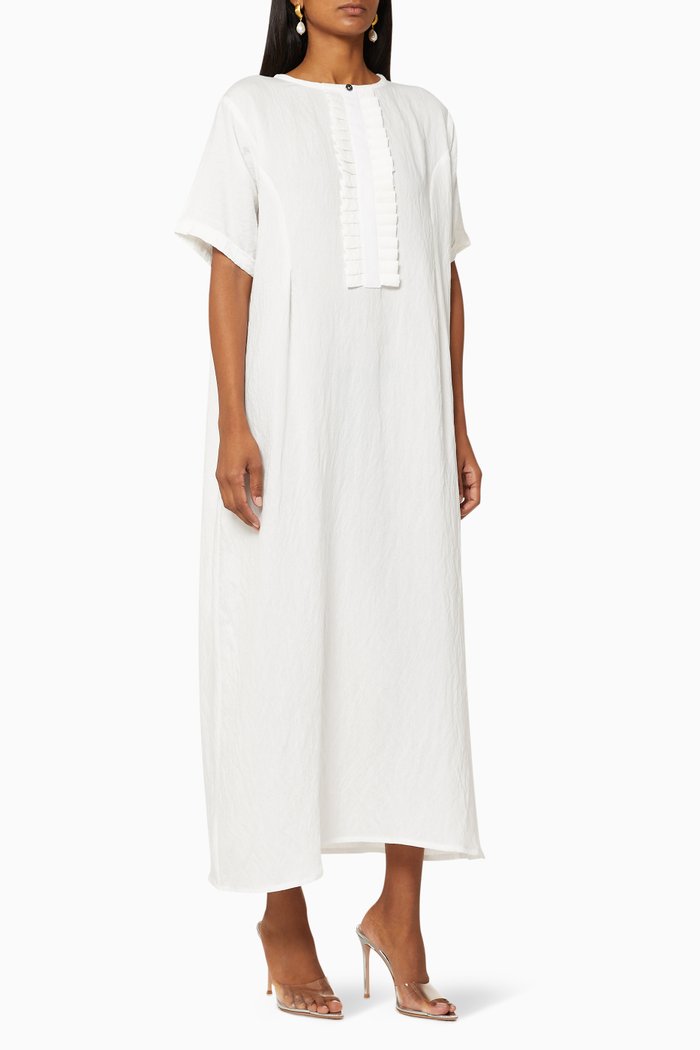 

Ruffle Placket Dress, White