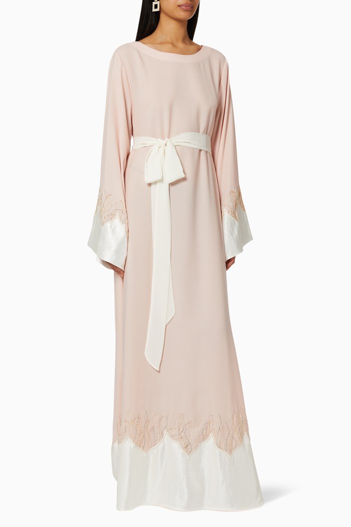 

Two-Tone Embellished Jalabiya & Hijab Set, Pink