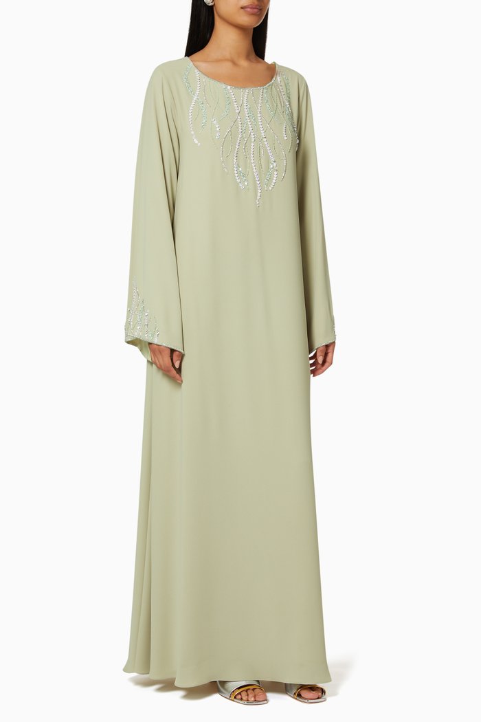Hand Embroidered Jalabiya & Hijab Set, Green
