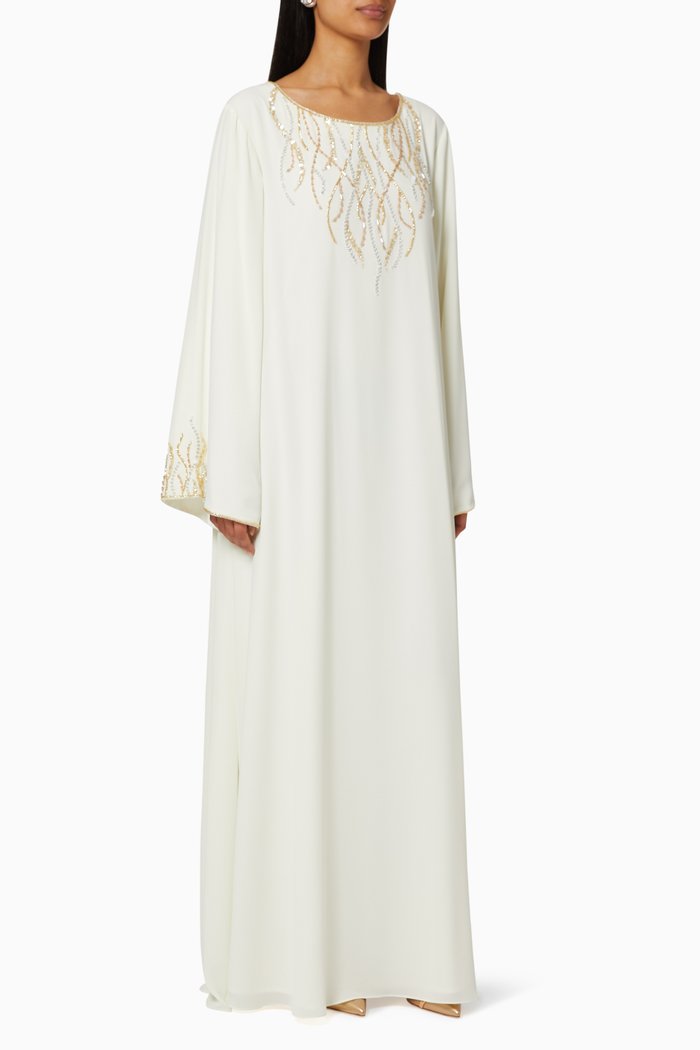 

Hand Embroidered Jalabiya & Hijab Set, Neutral