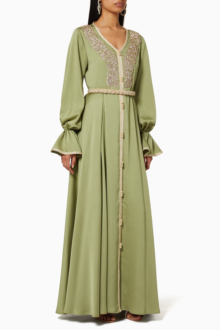Hand Embroidered Moroccan Dress, Green