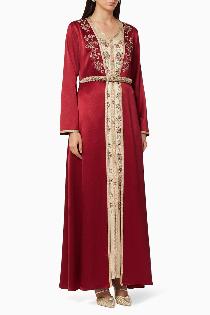 

Hand Embroidered Moroccan Kaftan, Burgundy