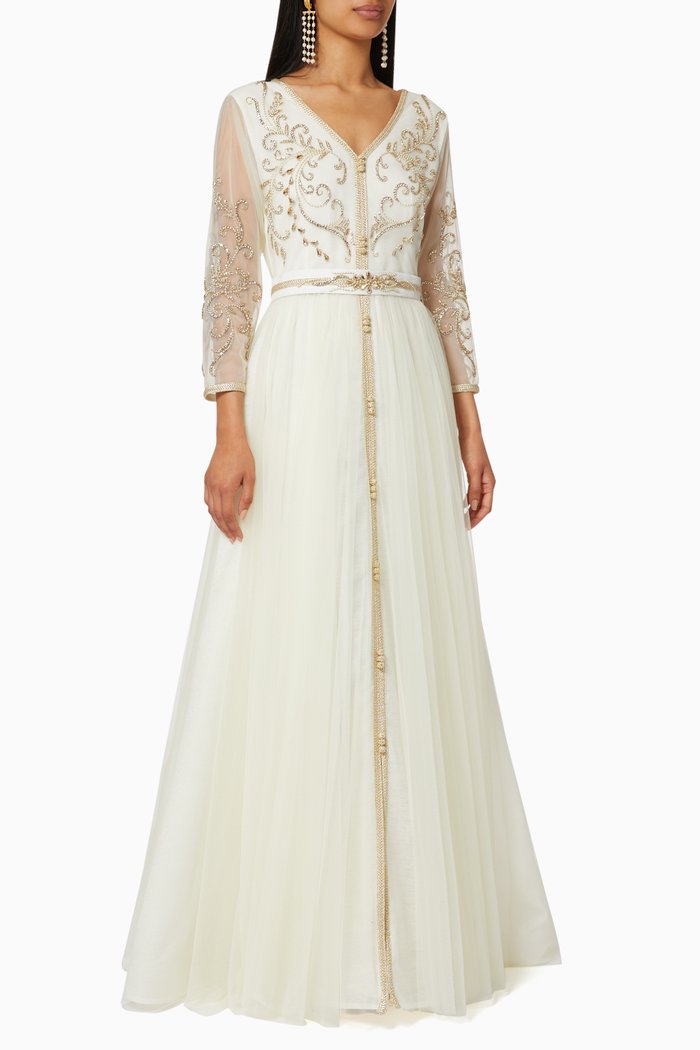 

Hand Embroidered Tulle Moroccan Dress, Neutral