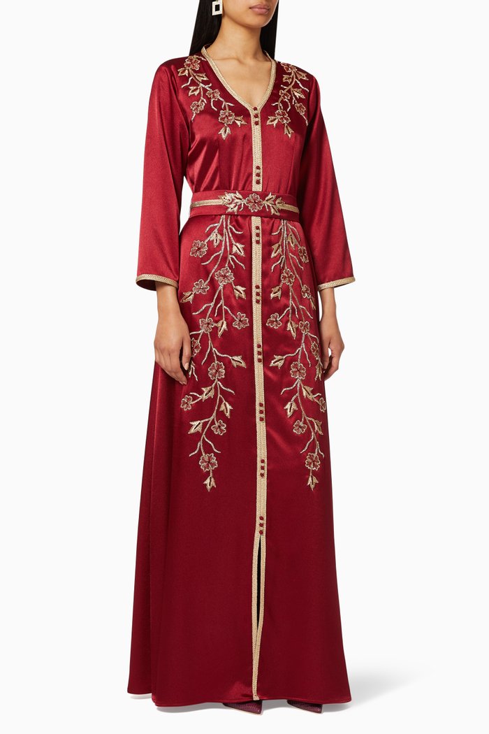 

Hand Embroidered Moroccan Dress, Burgundy