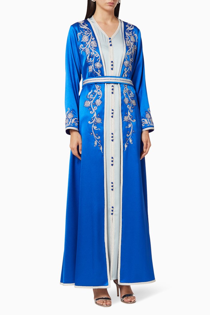 

Hand Embroidered Moroccan Kaftan, Blue