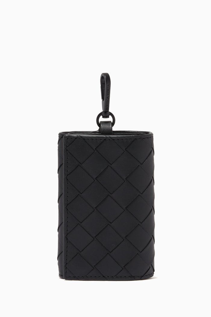 

Tri-Fold Key Ring in Intrecciato Nappa, Black