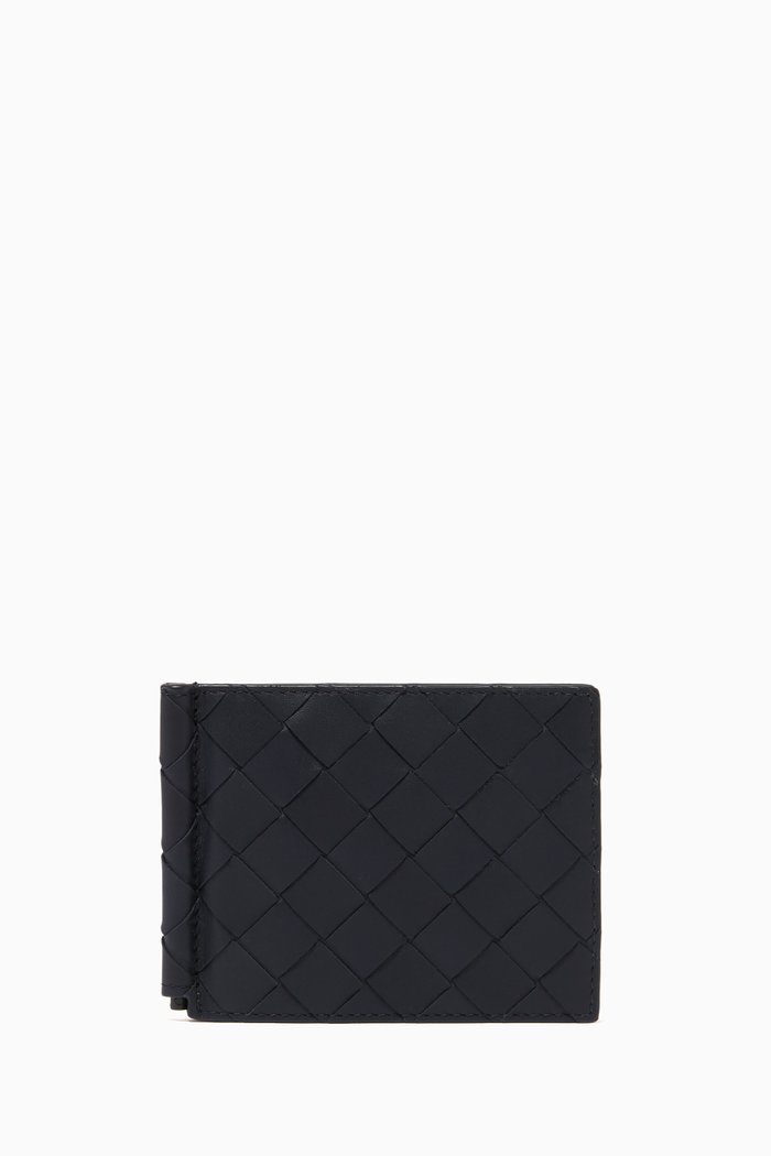 

Bi-fold Wallet in Intrecciato Calfskin, Blue