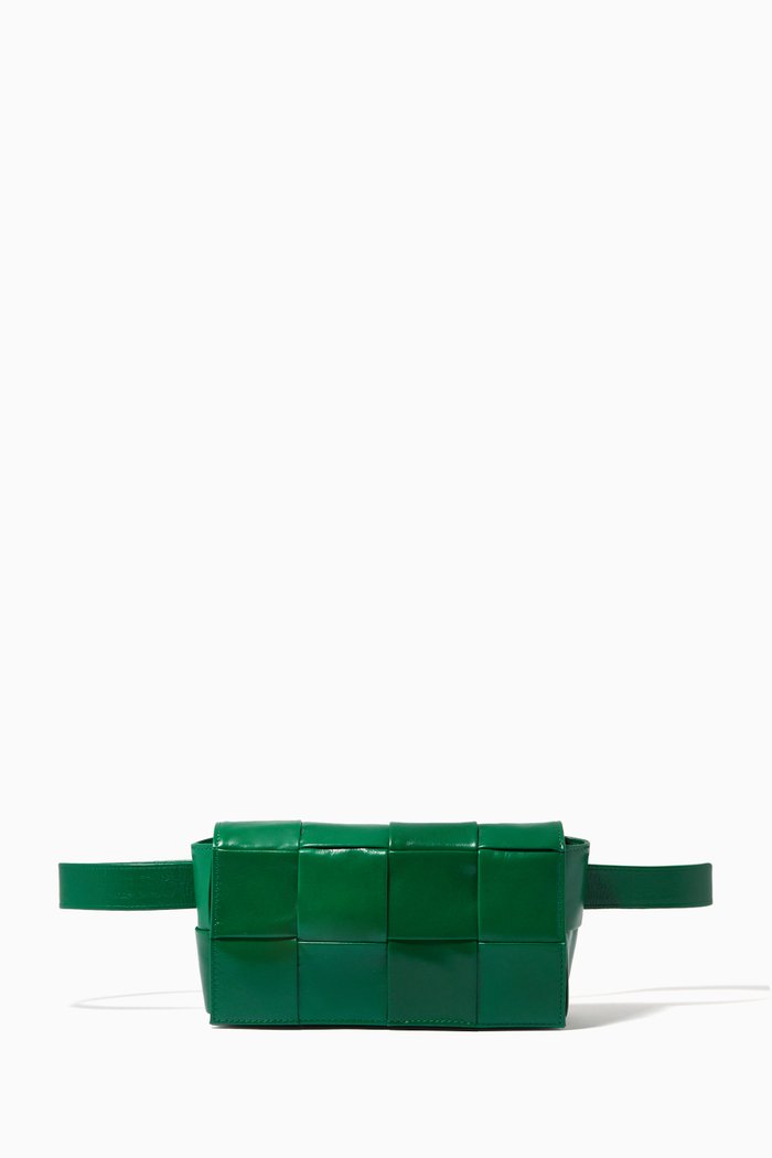 

Mini Cassette Belt Bag in Intrecciato Paper Calf, Green