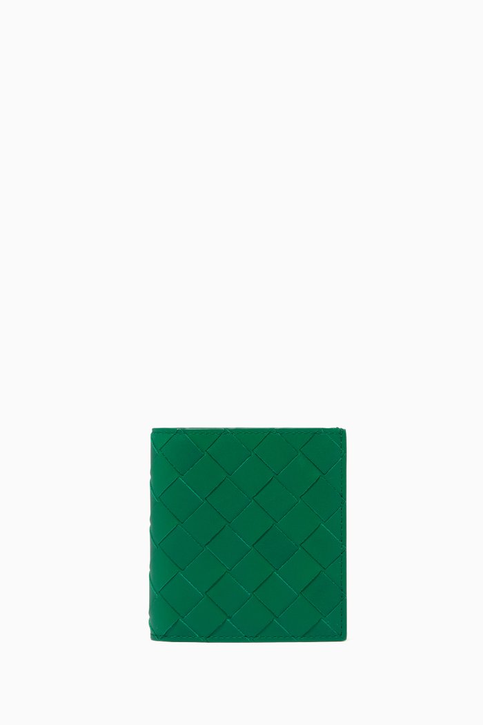 

Bi-fold Wallet in Intrecciato Leather, Green