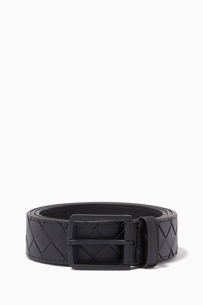 Belt in Intrecciato Calfskin, 35mm, Black