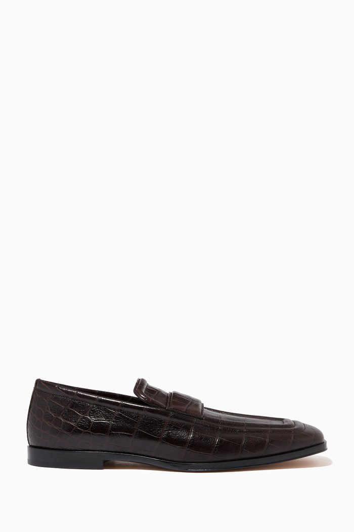 

Loafers in Croc-Embossed Calfskin, Brown