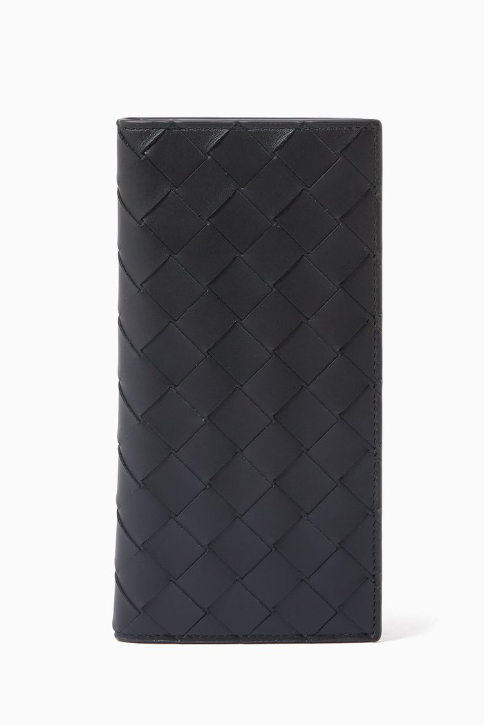

Bi-Fold Continental Wallet in Intrecciato Calfskin, Black