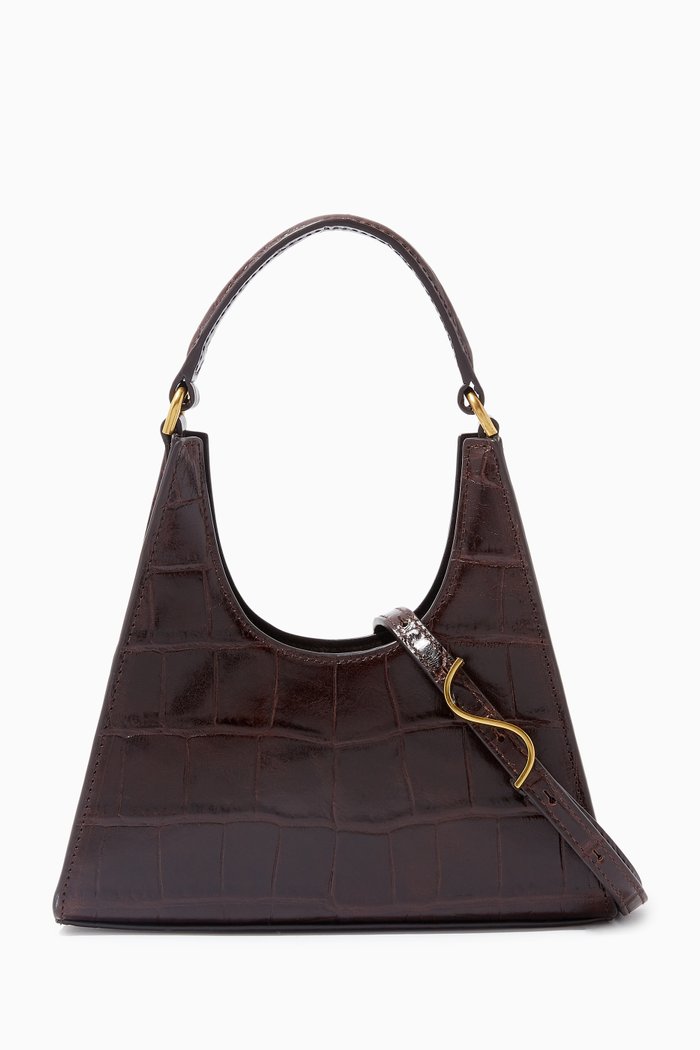 

Mini Rey Crossbody Bag in Croc-Embossed Leather, Brown