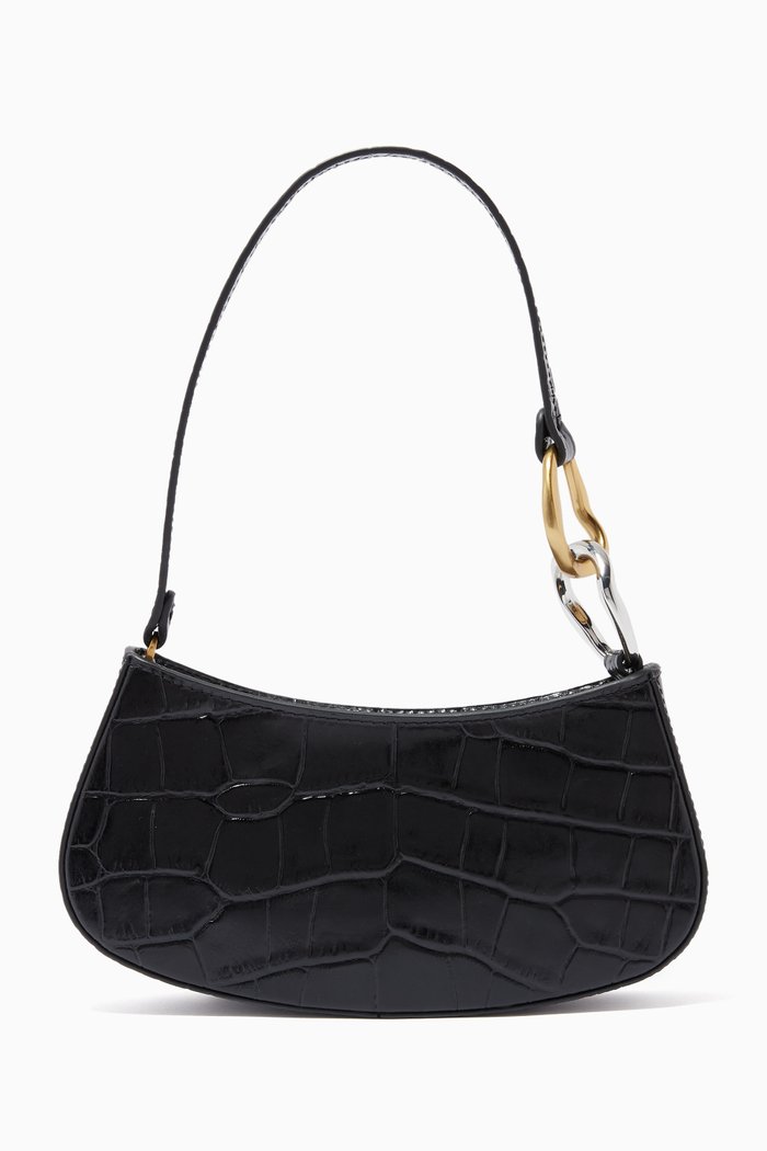

Ollie Shoulder Bag in Croc-embossed Leather, Black