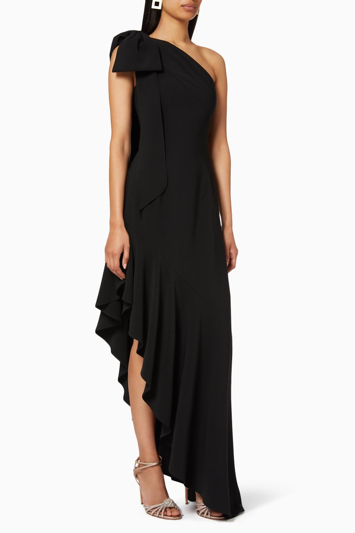 

One-shoulder Stretch Crepe Dress, Black