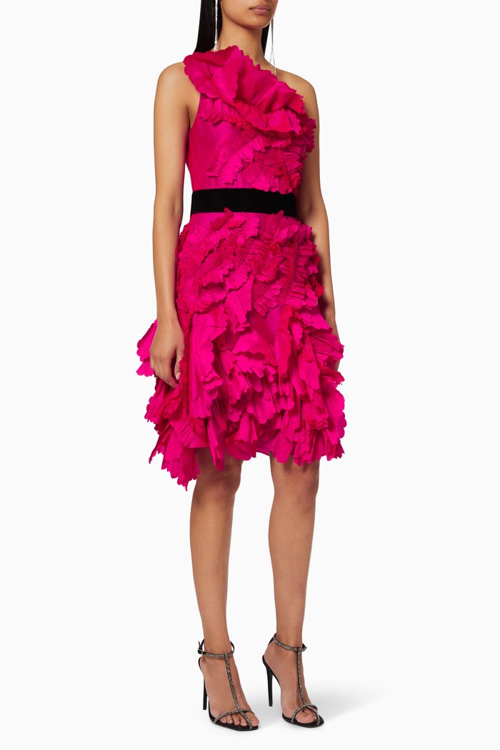 

One-Shoulder Floral Texture Cocktail Dress, Pink