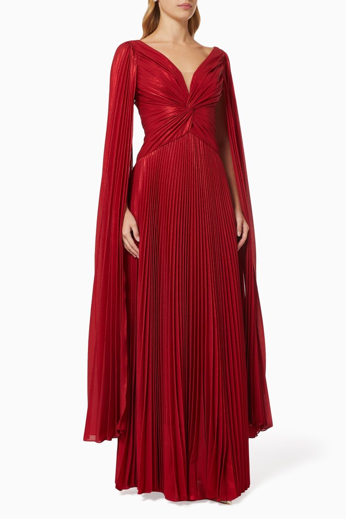 

Pleated Gown in Foiled Chiffon, Red