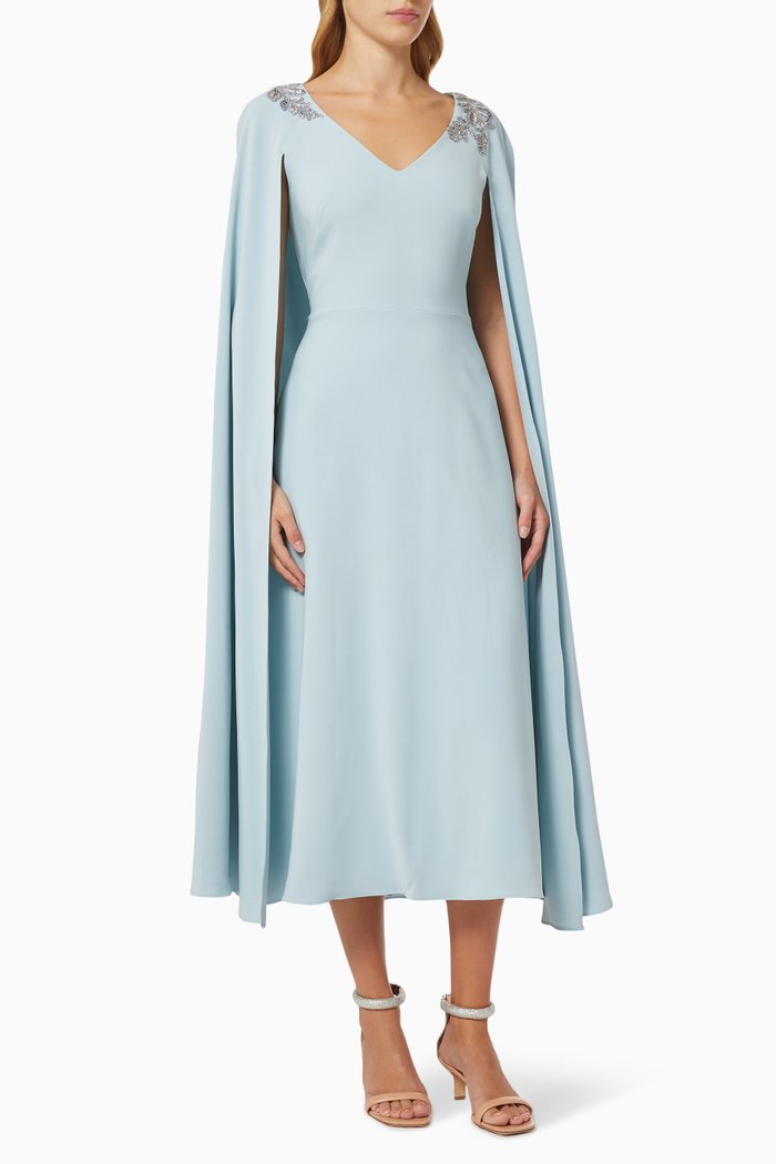 

Embroidered Kaftan with Cape, Blue