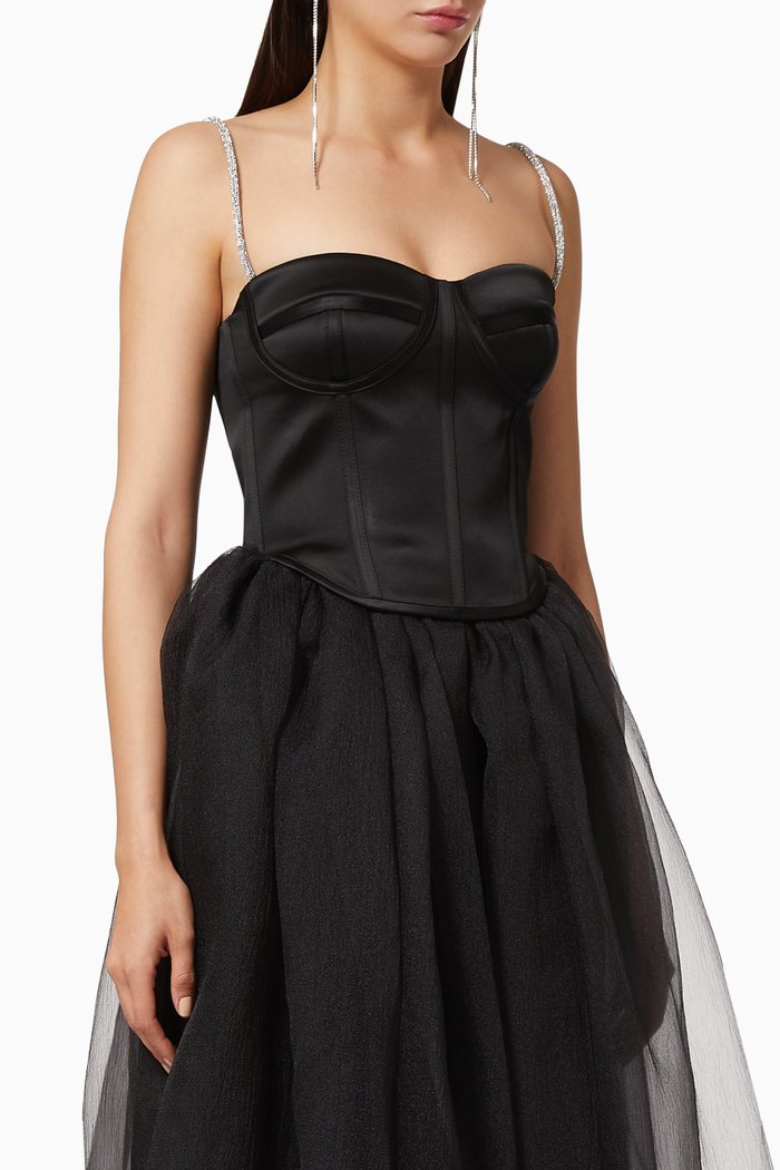 

Crystal-Embellished Silk Corset Top, Black