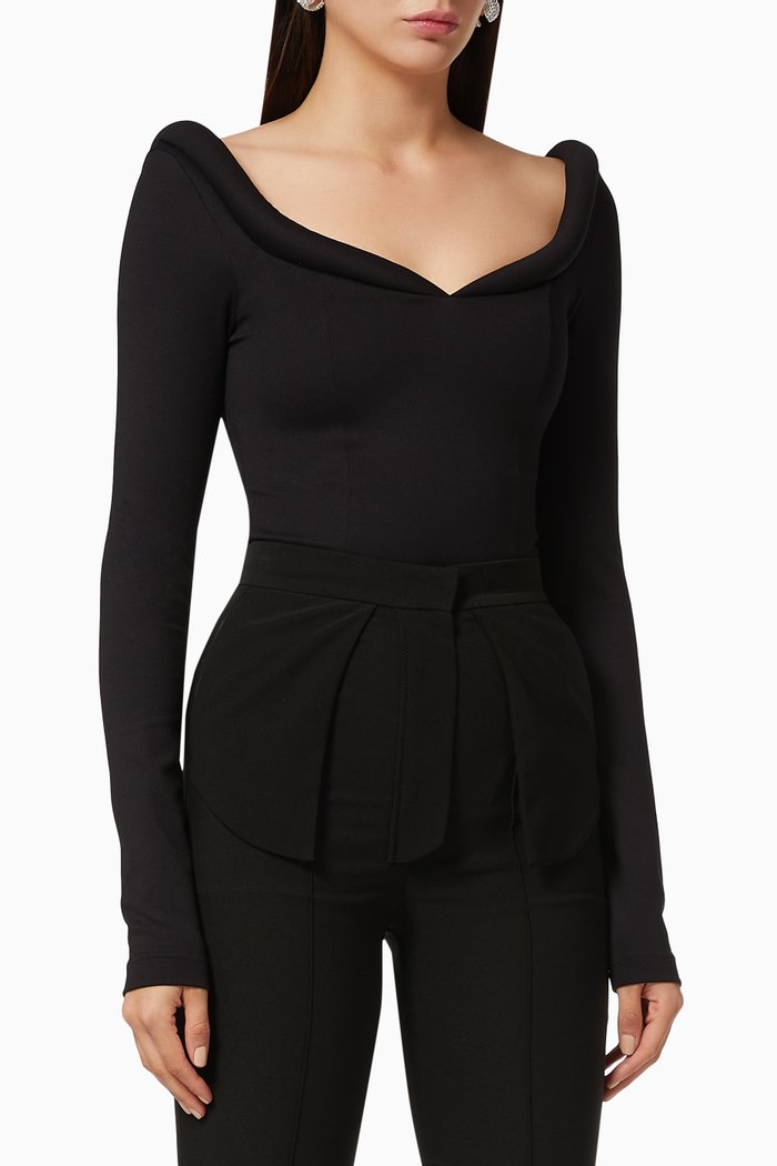 

Stretch Crêpe Bodysuit, Black