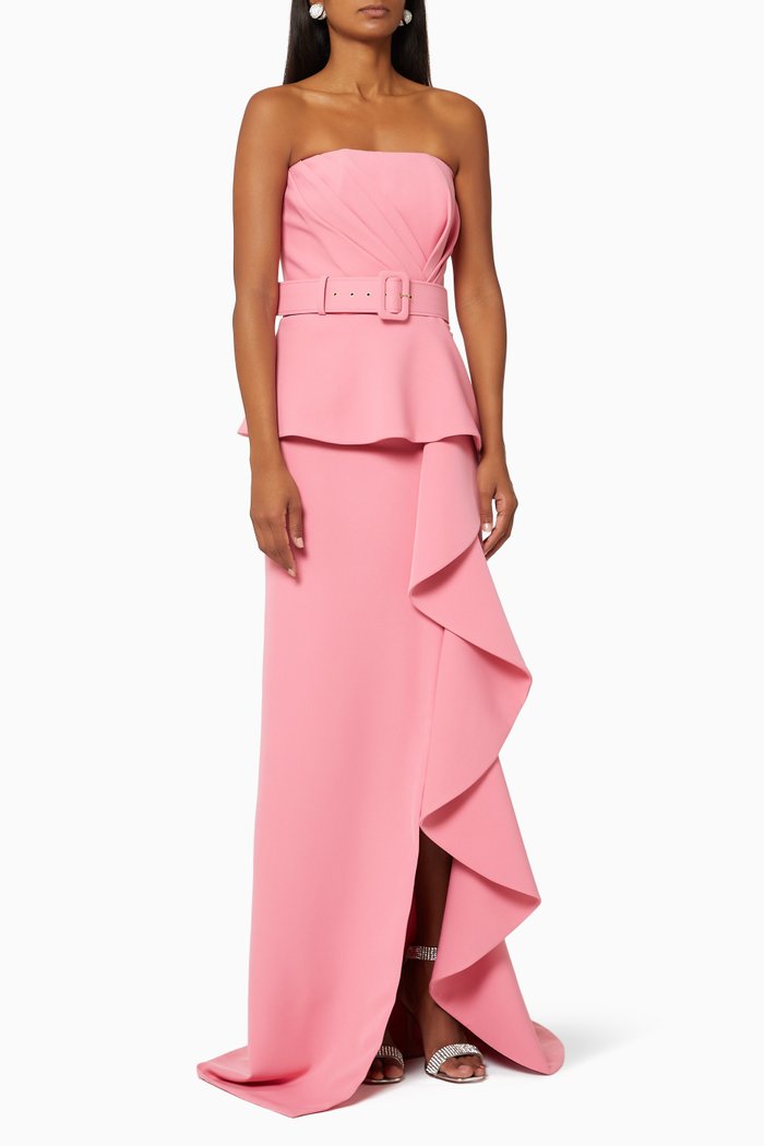 

Strapless Gown with Belt, Pink