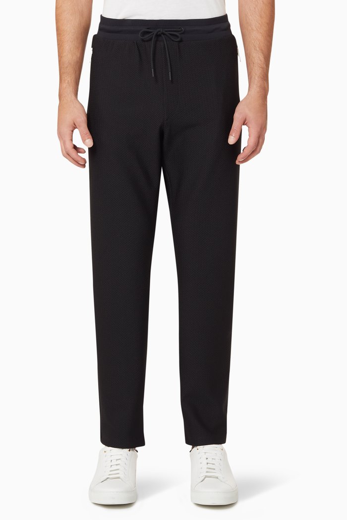 

Cotton Mesh Drawstring Trousers, Black