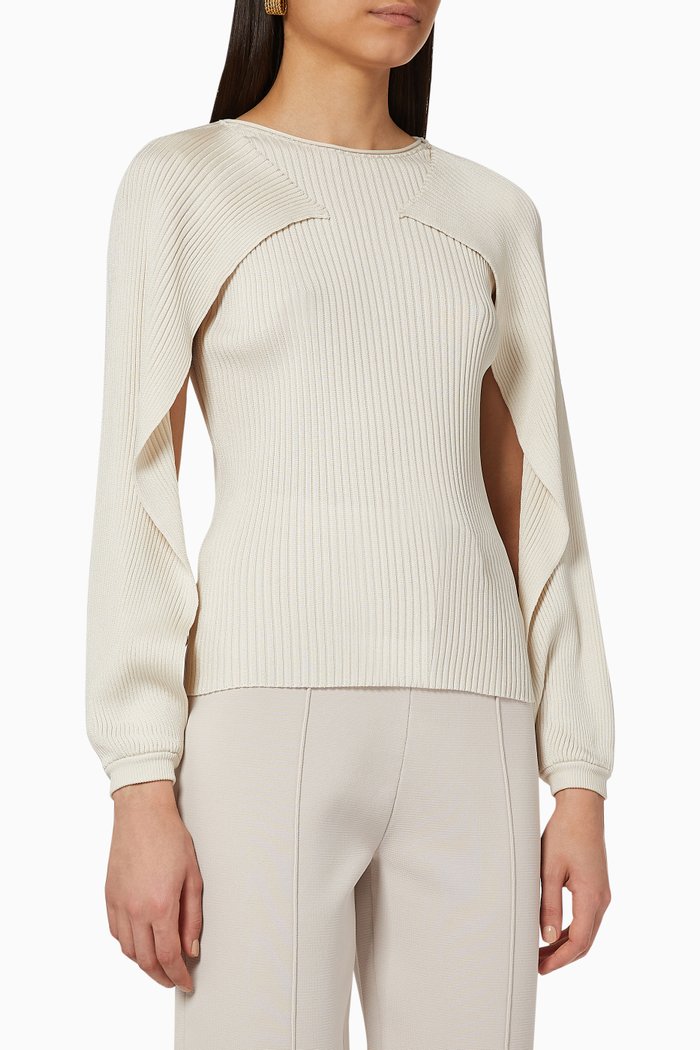 Sleeve Slit Rib Sweater, Neutral