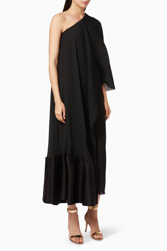 

One Shoulder Crepe Dress, Black