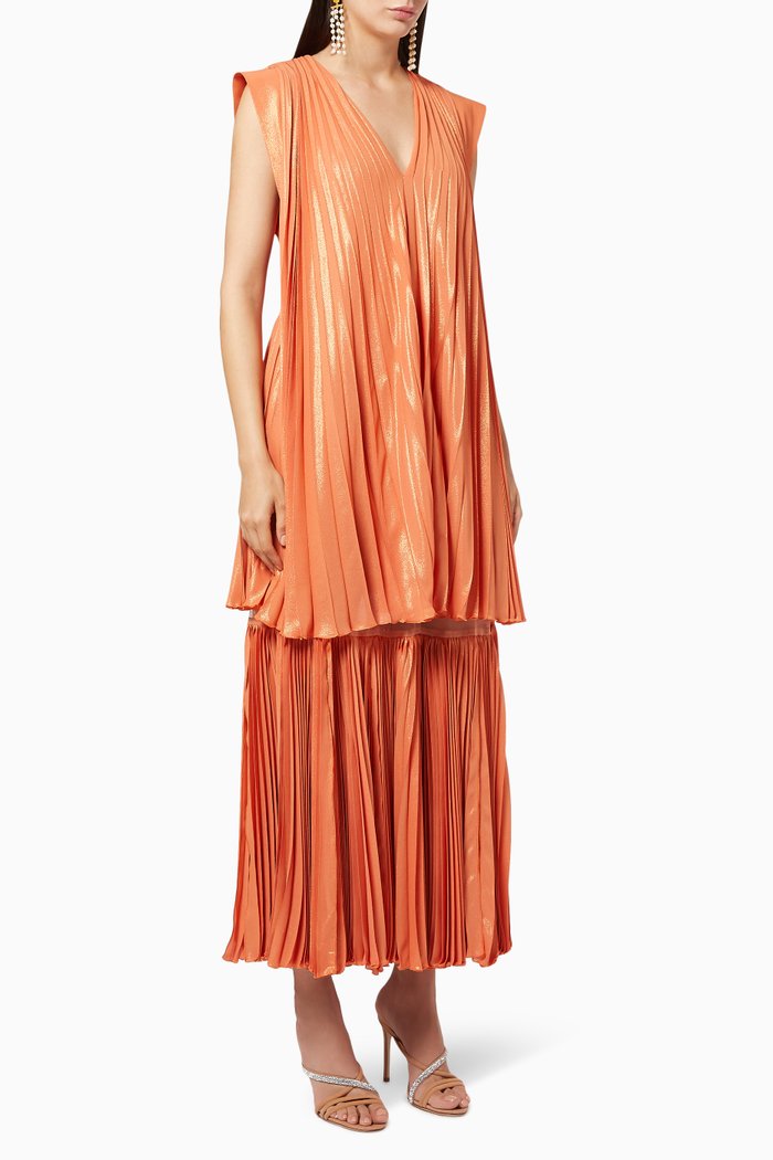 

Orange Pleated Dress
