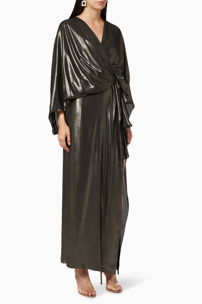 

Draped Asymmetrical Shimmer Dress, Metallic