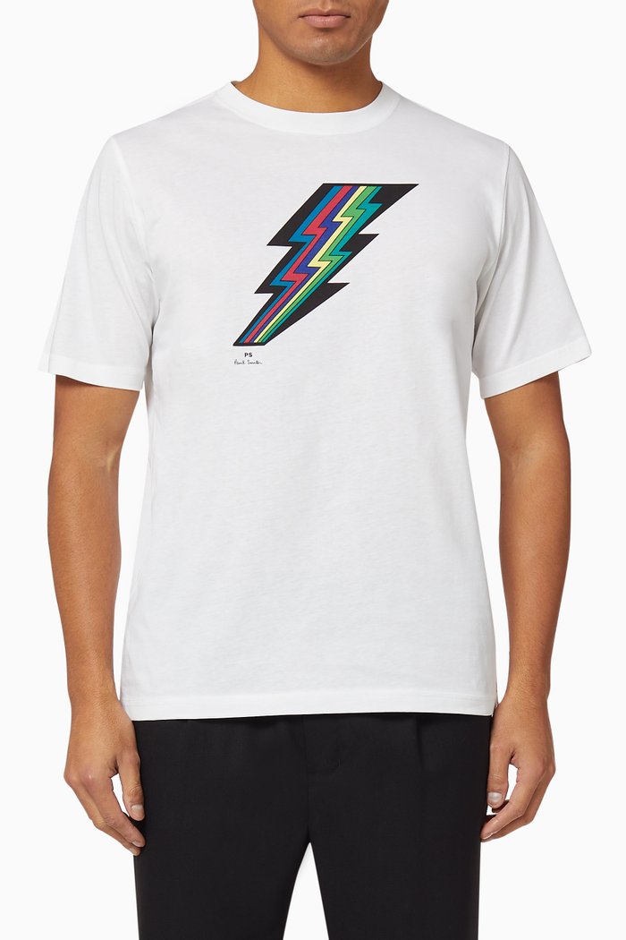 Lightening Print Organic Cotton T-Shirt, White
