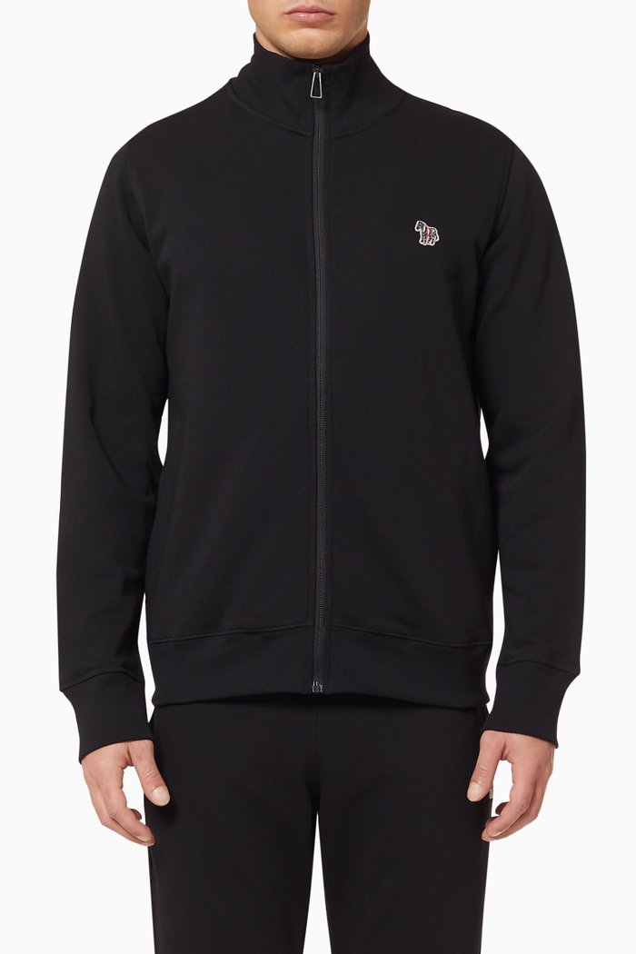 

Zebra Logo Organic Cotton Zip Track Top, Black