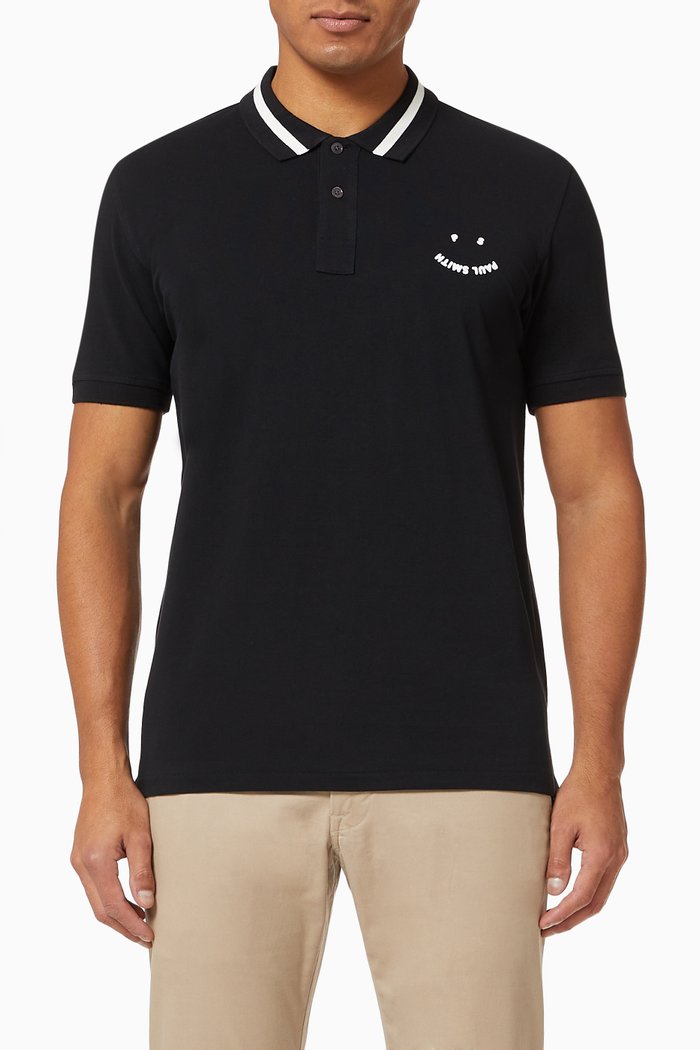 

Happy Slim Fit Polo Shirt in Cotton Piqué, Black