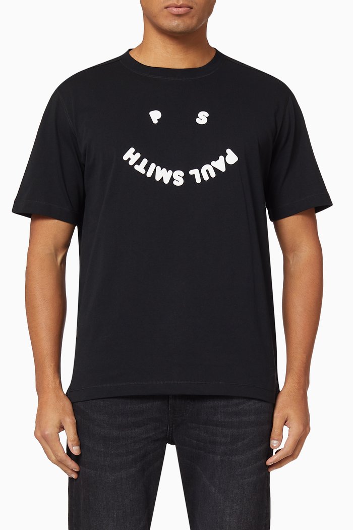 

Face Logo Print Organic Cotton T-Shirt, Black