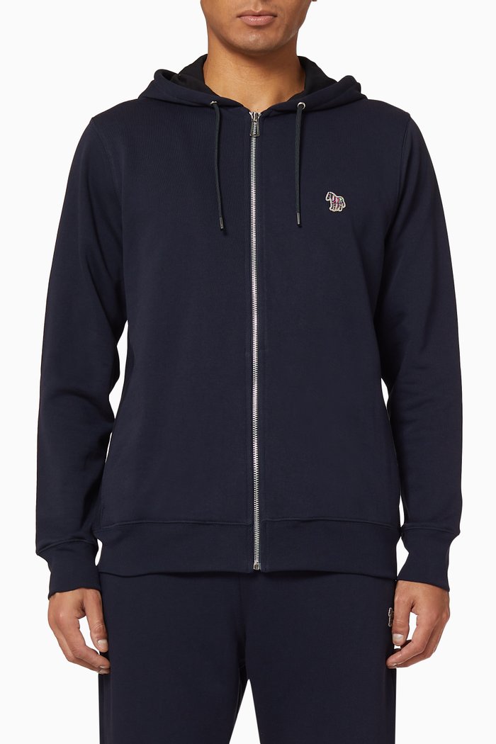 Zebra Logo Organic Cotton Hoodie, Blue