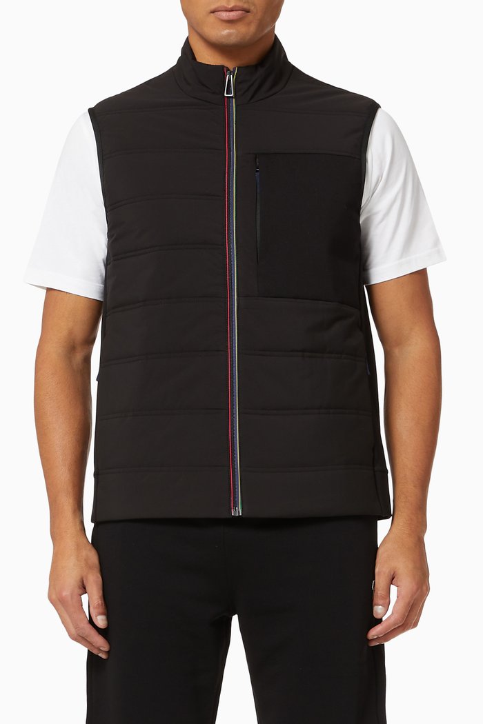 

Sports Stripe Gilet in Mixed Media, Black