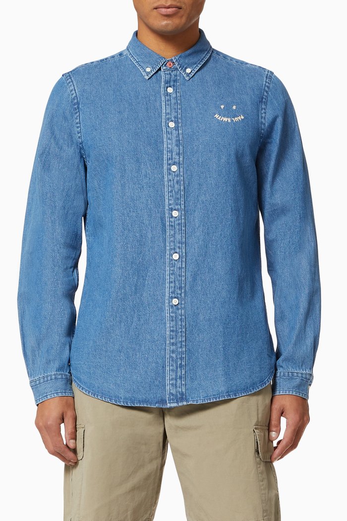 

Happy Tailored Fit Shirt in Denim, Blue