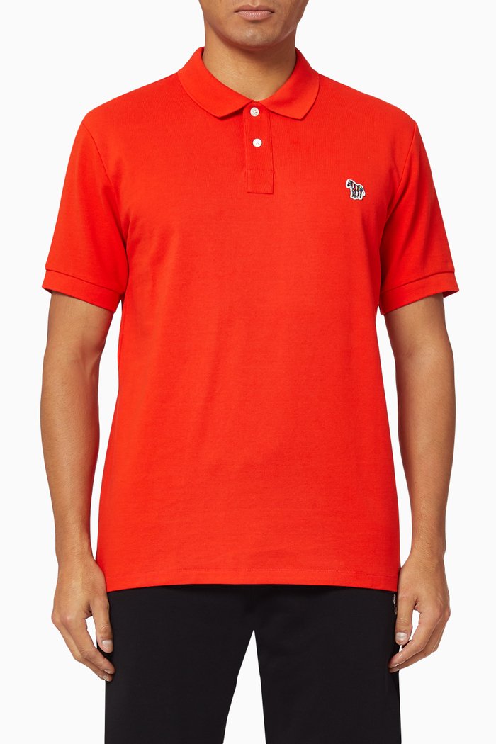 

Zebra Logo Cotton Piqué Polo Shirt, Red