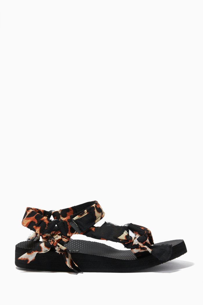 

Trekky Sandals with Leopard Print in Cotton & Repreve®, Brown
