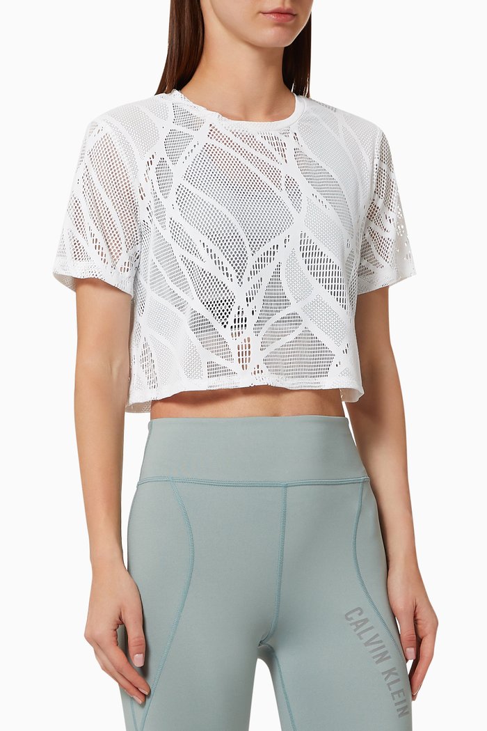 

Lace Mesh Cropped T-shirt, White