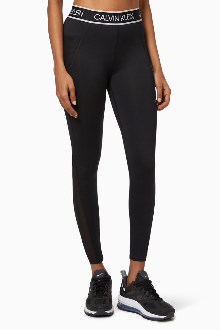 

Logo Waistband Gym Leggings in Technical Stretch Blend, Black